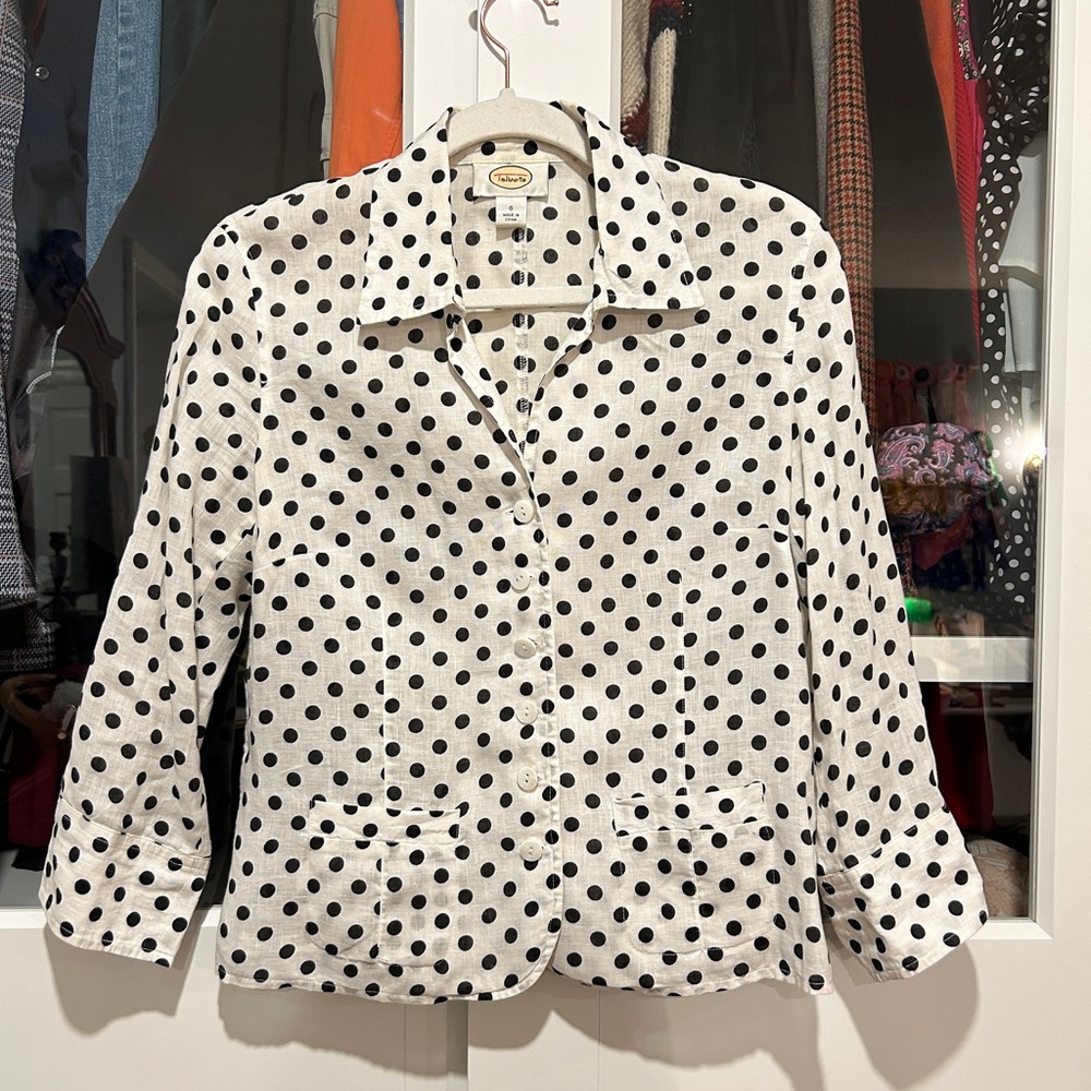 Talbots Polka Dot Women's Linen Jacket-Style Blouse